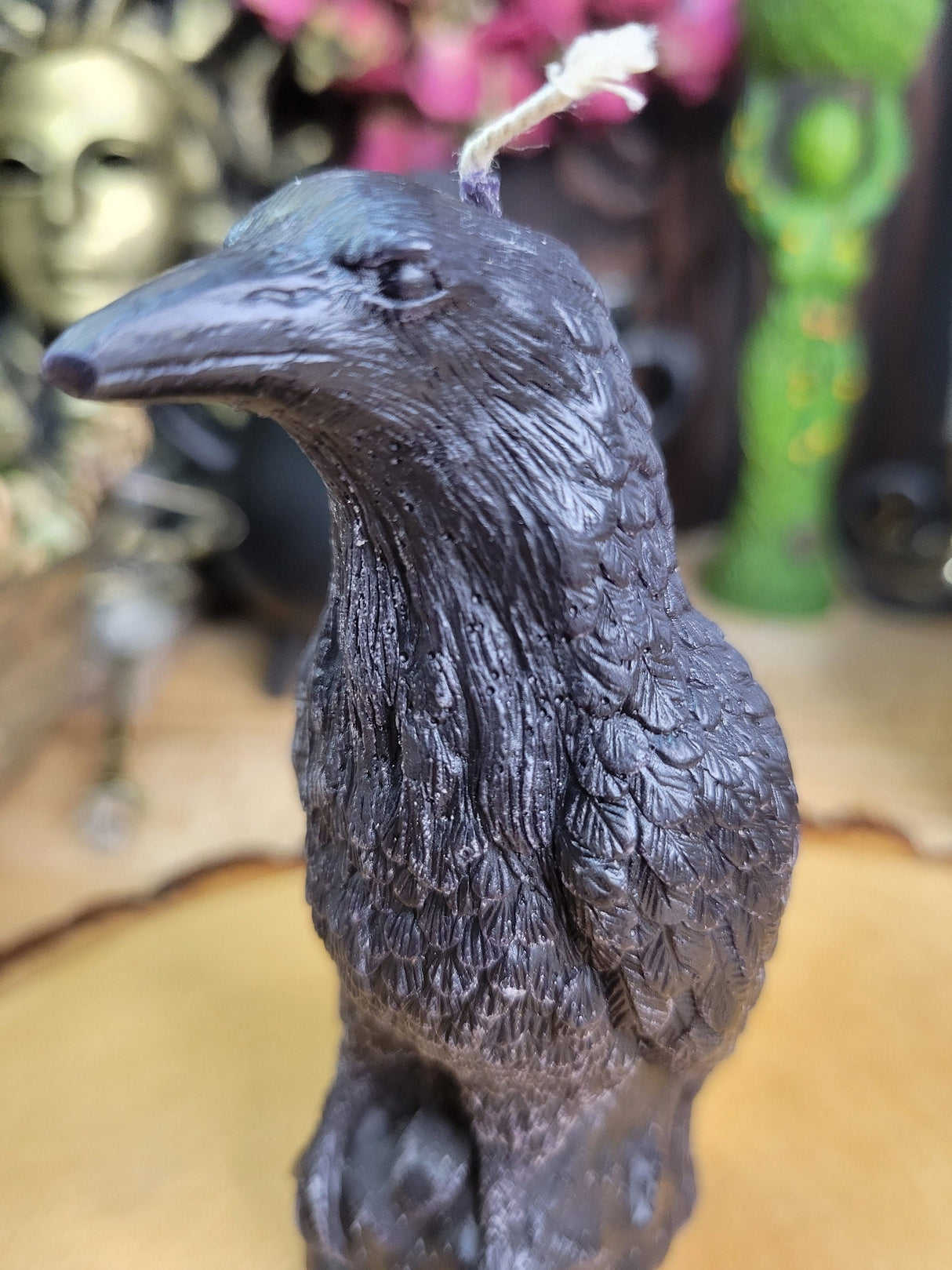 Handmade Raven Figurine Candle: Altar Decor, Spirit Animal