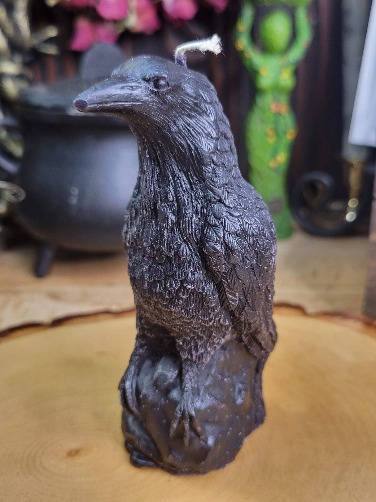 Handmade Raven Figurine Candle: Altar Decor, Spirit Animal