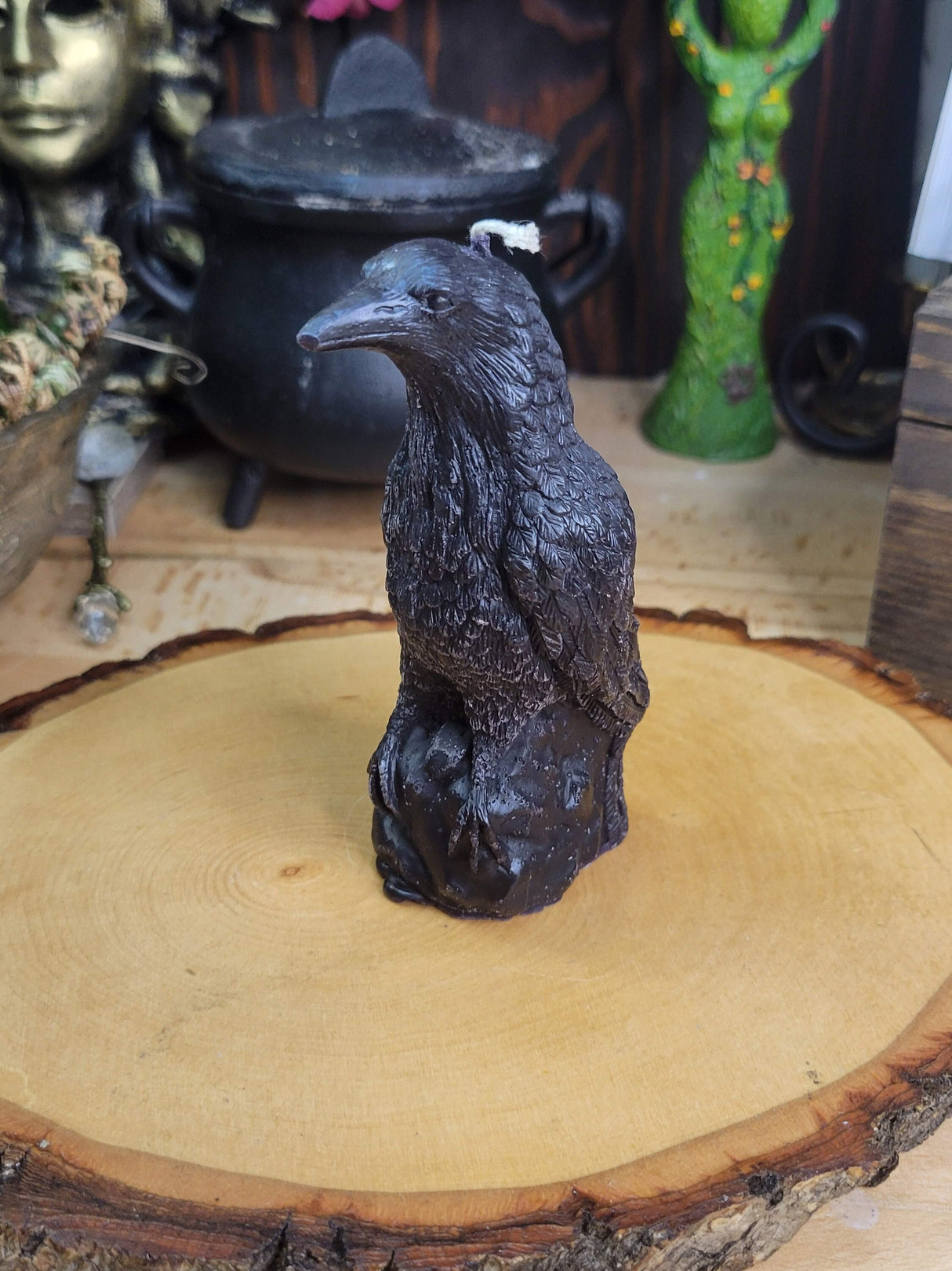 Handmade Raven Figurine Candle: Altar Decor, Spirit Animal