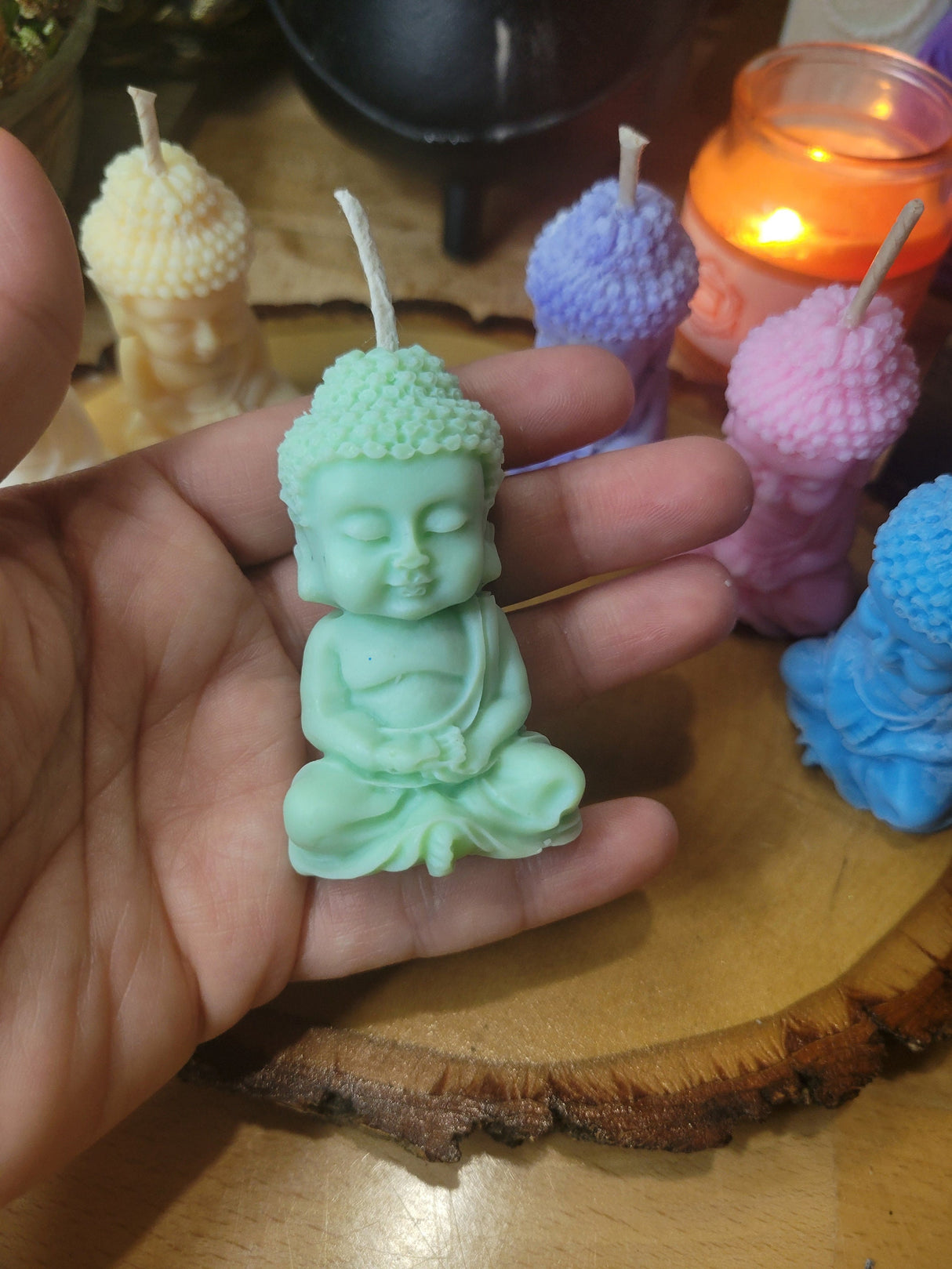 Small Buddha Soy Candle: Colorful Altar Decoration
