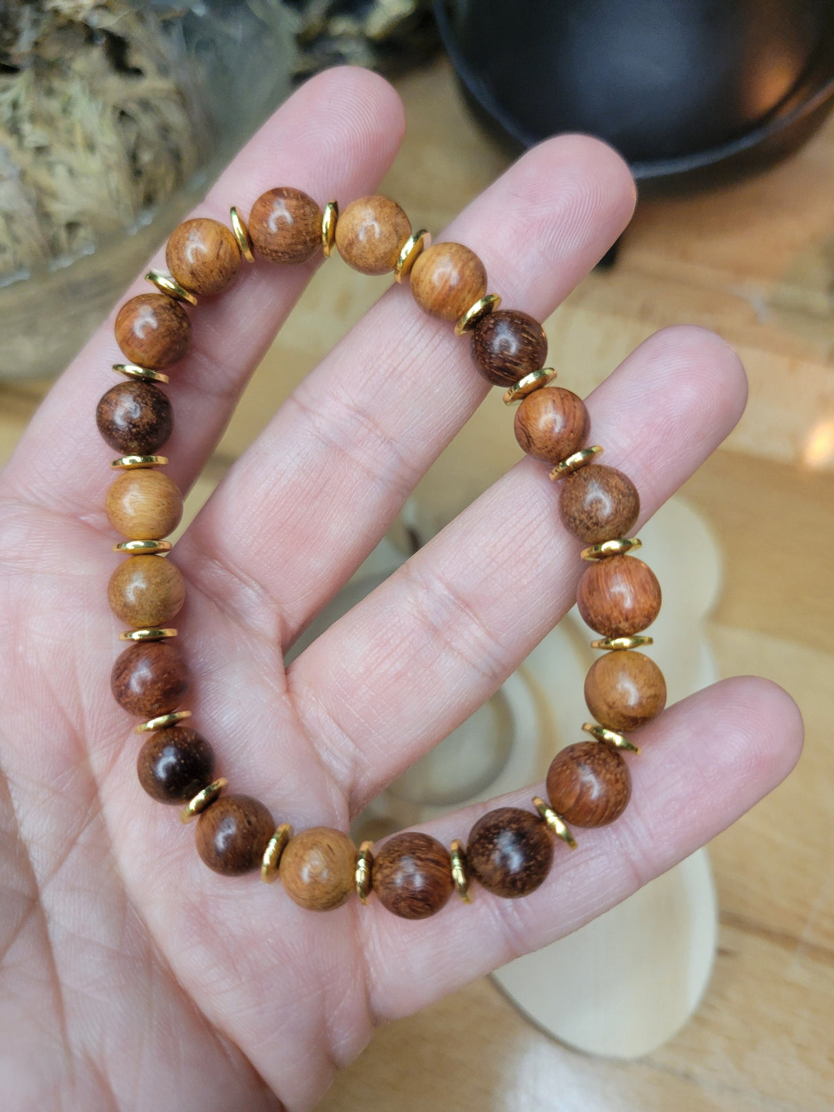 Natural Quartz Bracelets with Wood Beads Stretchy Bracelets Stacking Bracelets Quartz Lover Gift