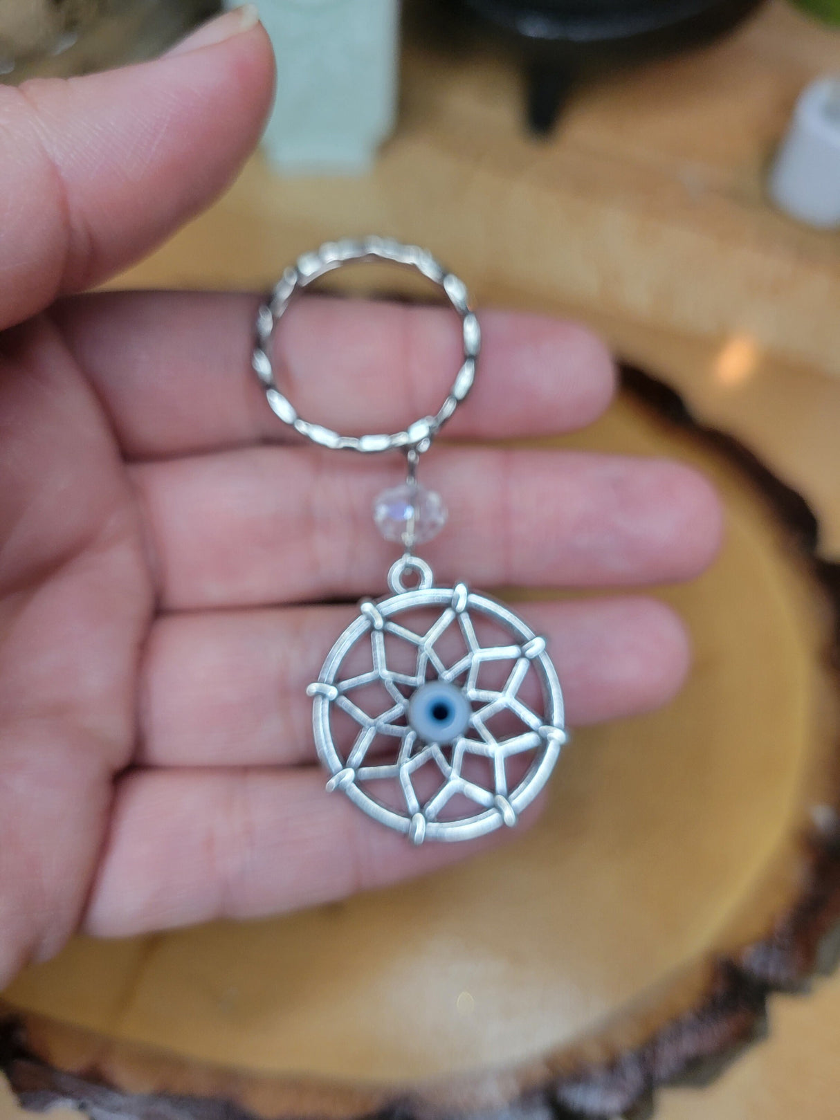 Evil Eye Flower Keychain: Multicolor Lampwork Bead Protection
