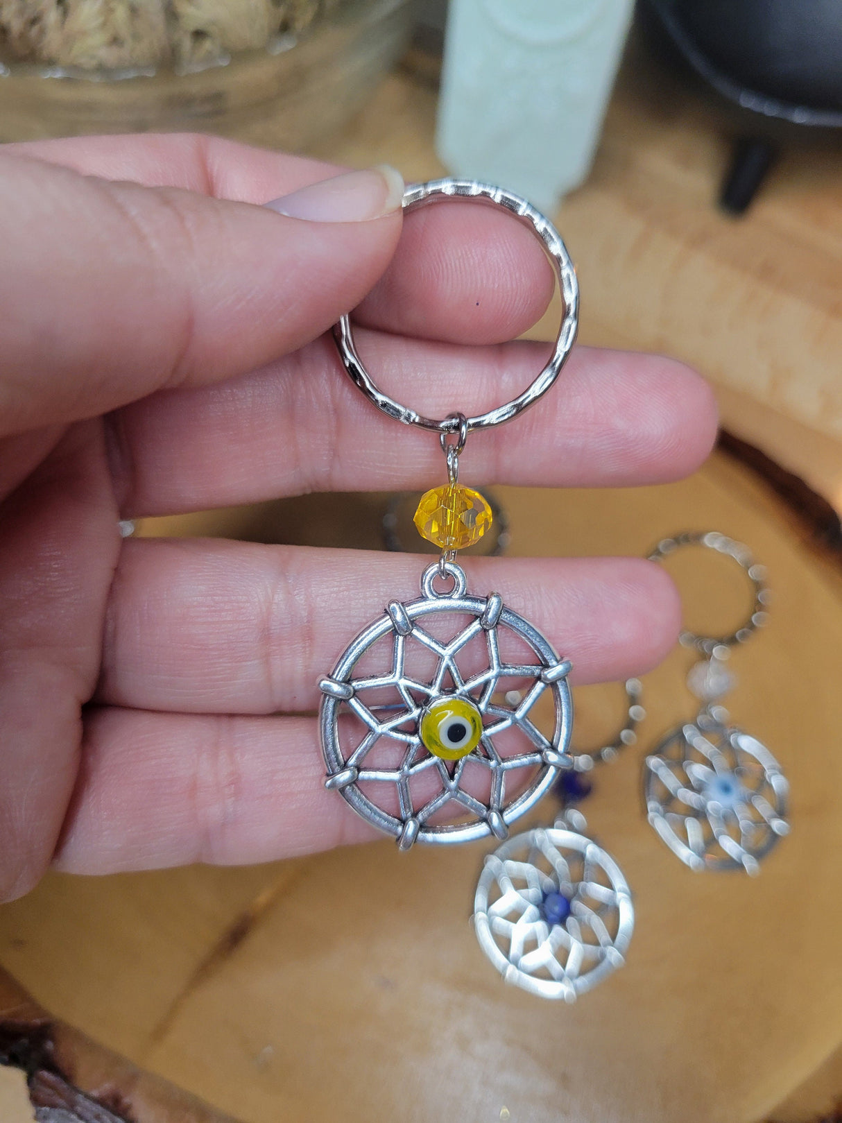 Evil Eye Flower Keychain: Multicolor Lampwork Bead Protection