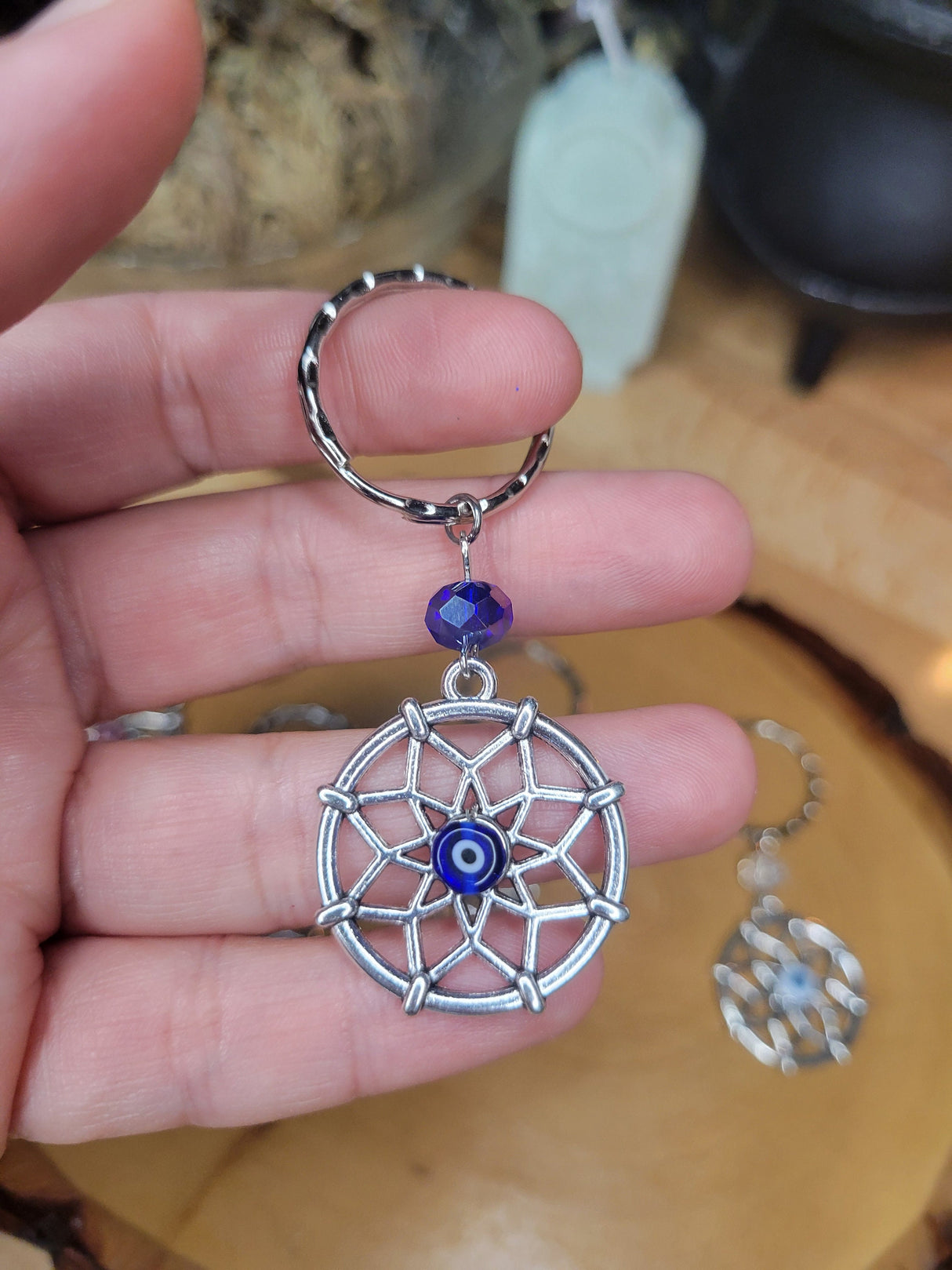 Evil Eye Flower Keychain: Multicolor Lampwork Bead Protection