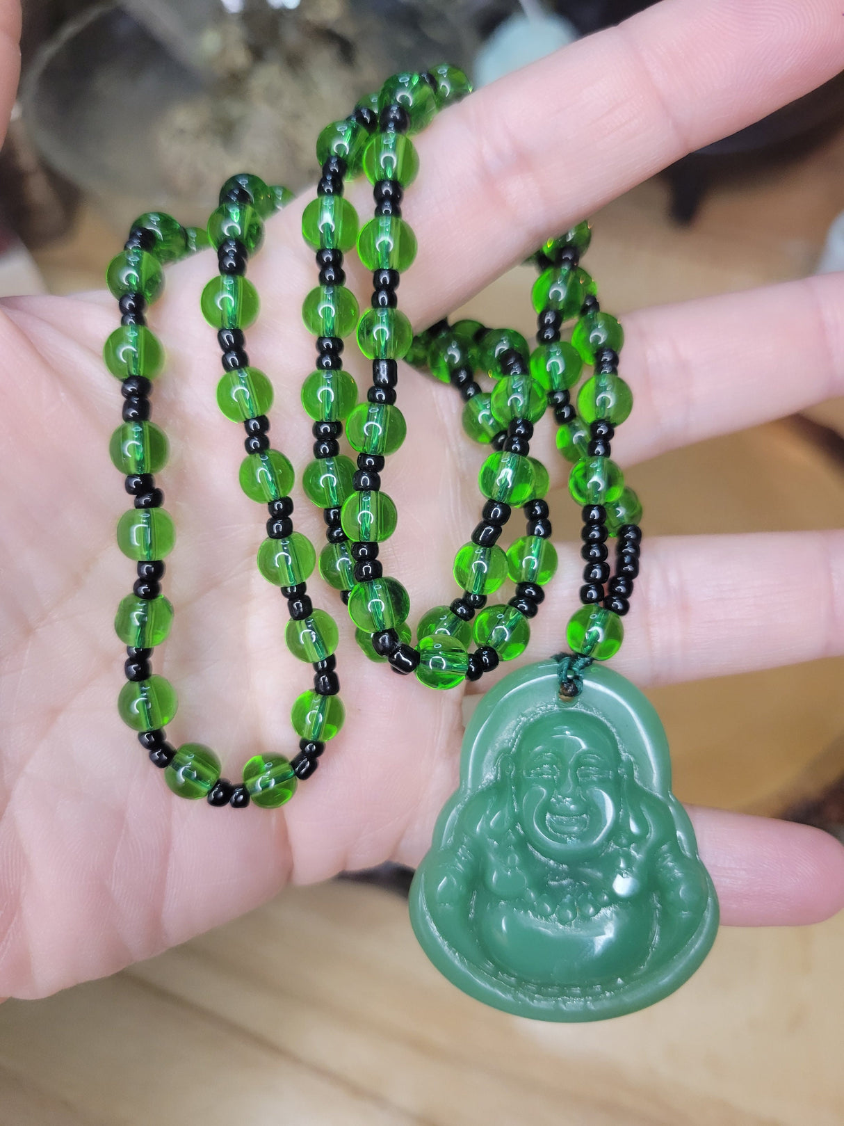 Resin Buddha Necklace: Om Mani Padme Hum Beaded Buddhist Jewelry