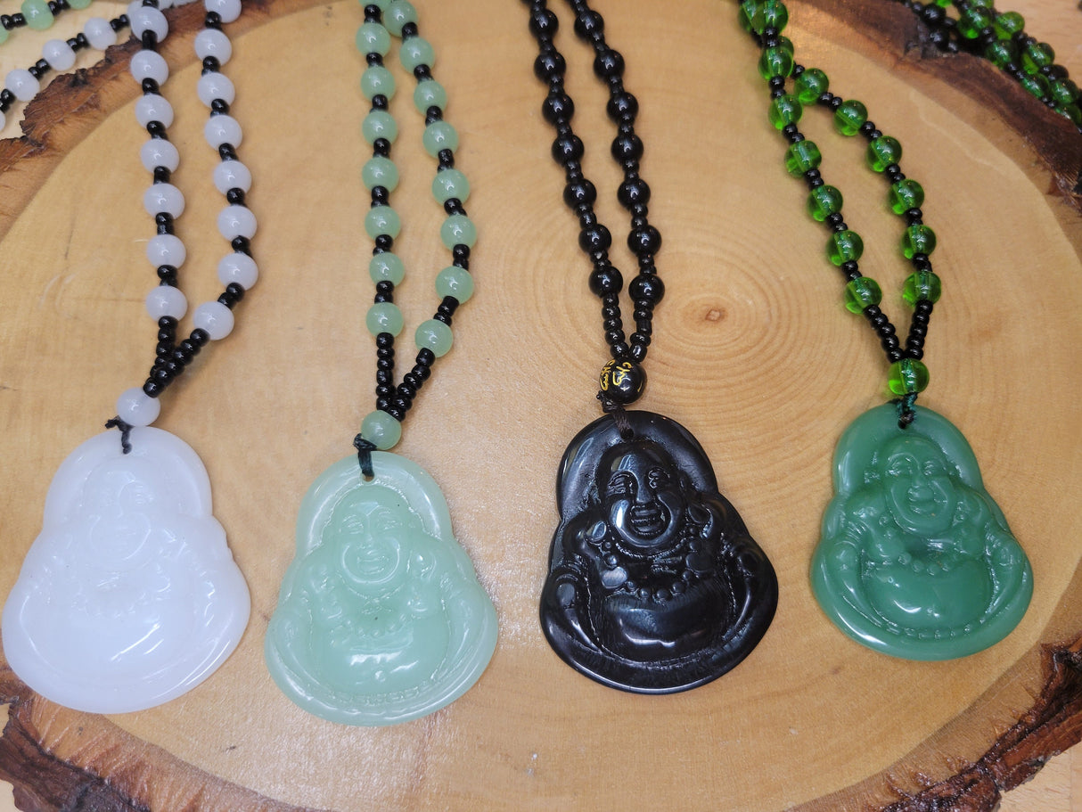Resin Buddha Necklace: Om Mani Padme Hum Beaded Buddhist Jewelry