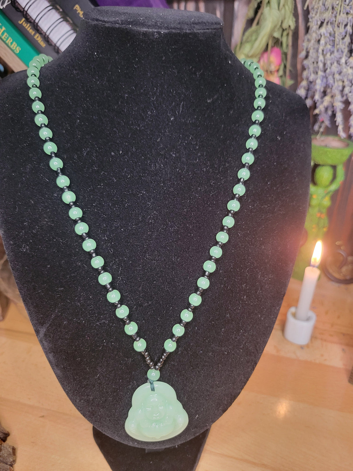 Resin Buddha Necklace: Om Mani Padme Hum Beaded Buddhist Jewelry