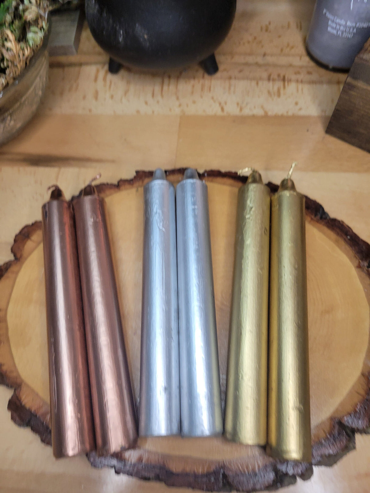 Metallic Taper Candle Set: Gold, Silver, Copper - 6 Inches