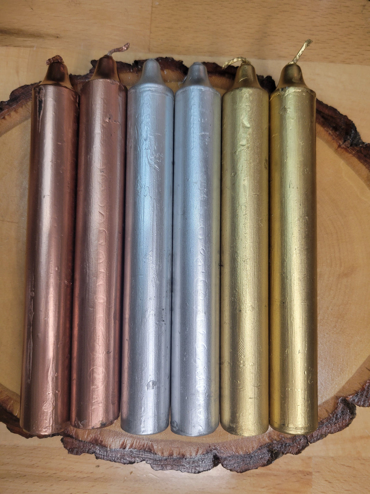Metallic Taper Candle Set: Gold, Silver, Copper - 6 Inches