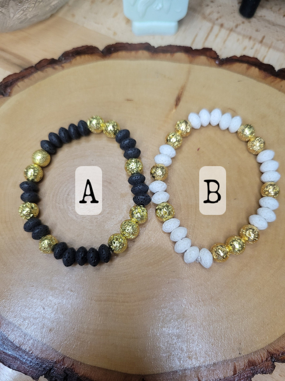 Colorful Lava Rock Stretch Bracelet: Golden Accents, Handmade Jewelry
