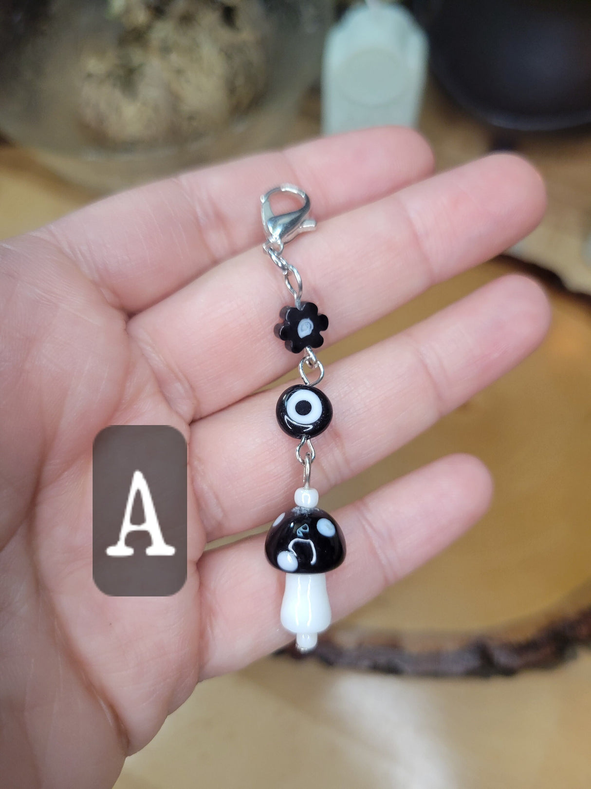 Handmade Mushroom Evil Eye Pendant: Lampwork Charm with Lobster Clasp
