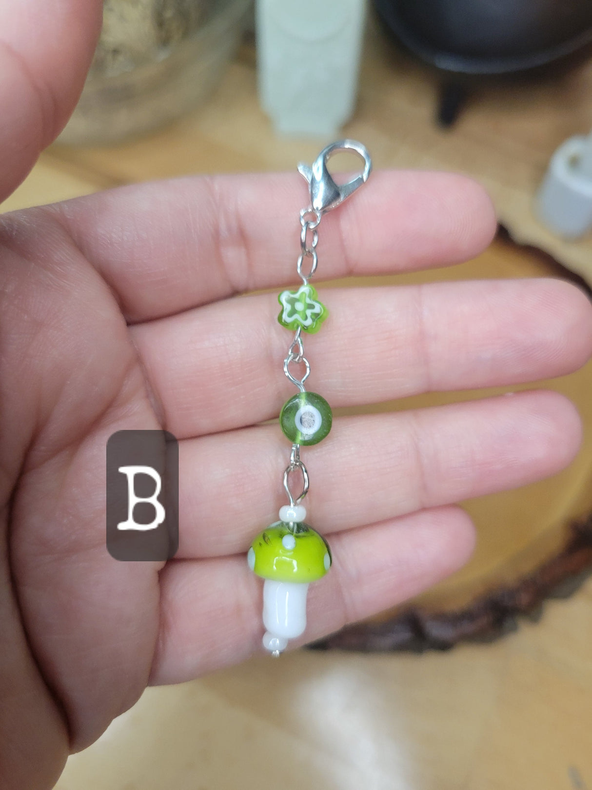 Handmade Mushroom Evil Eye Pendant: Lampwork Charm with Lobster Clasp