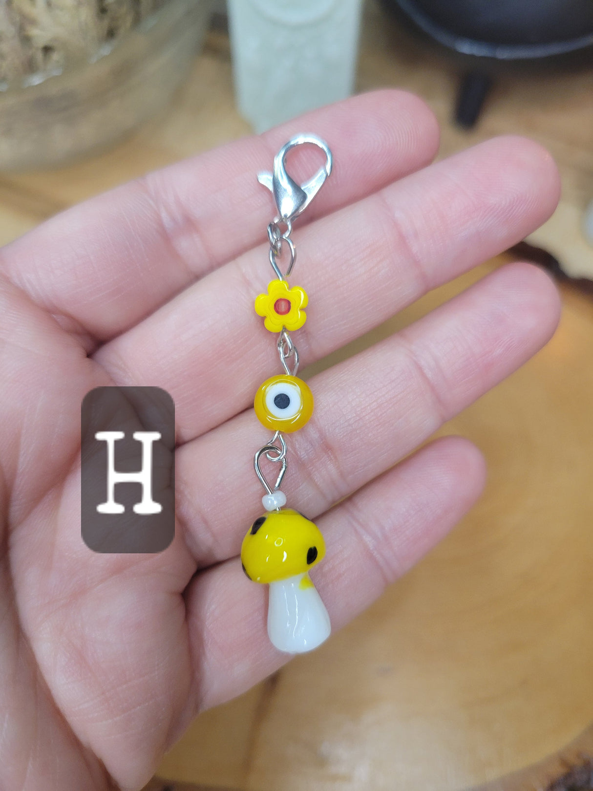 Handmade Mushroom Evil Eye Pendant: Lampwork Charm with Lobster Clasp