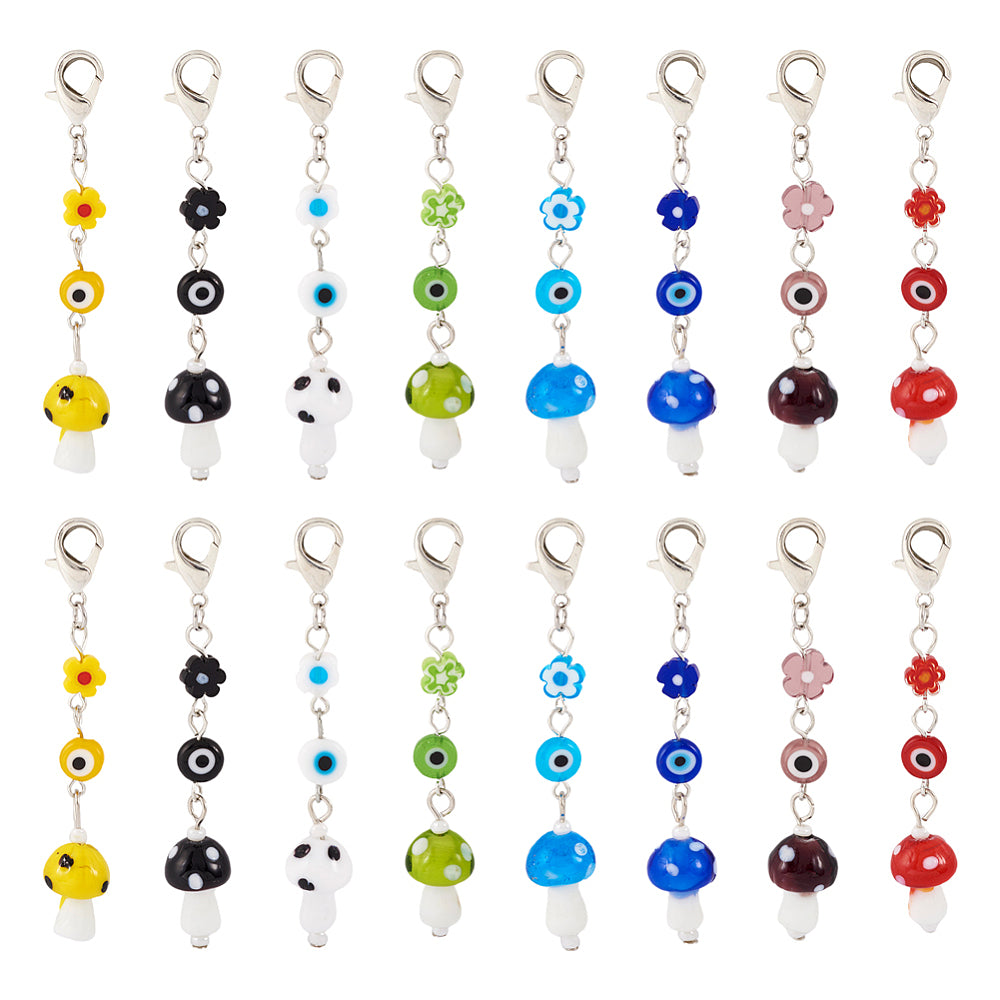 Mushroom Evil Eye Pendants and Brass Lobster Claw Clasps Nature Pendants Evil Eye Pendants