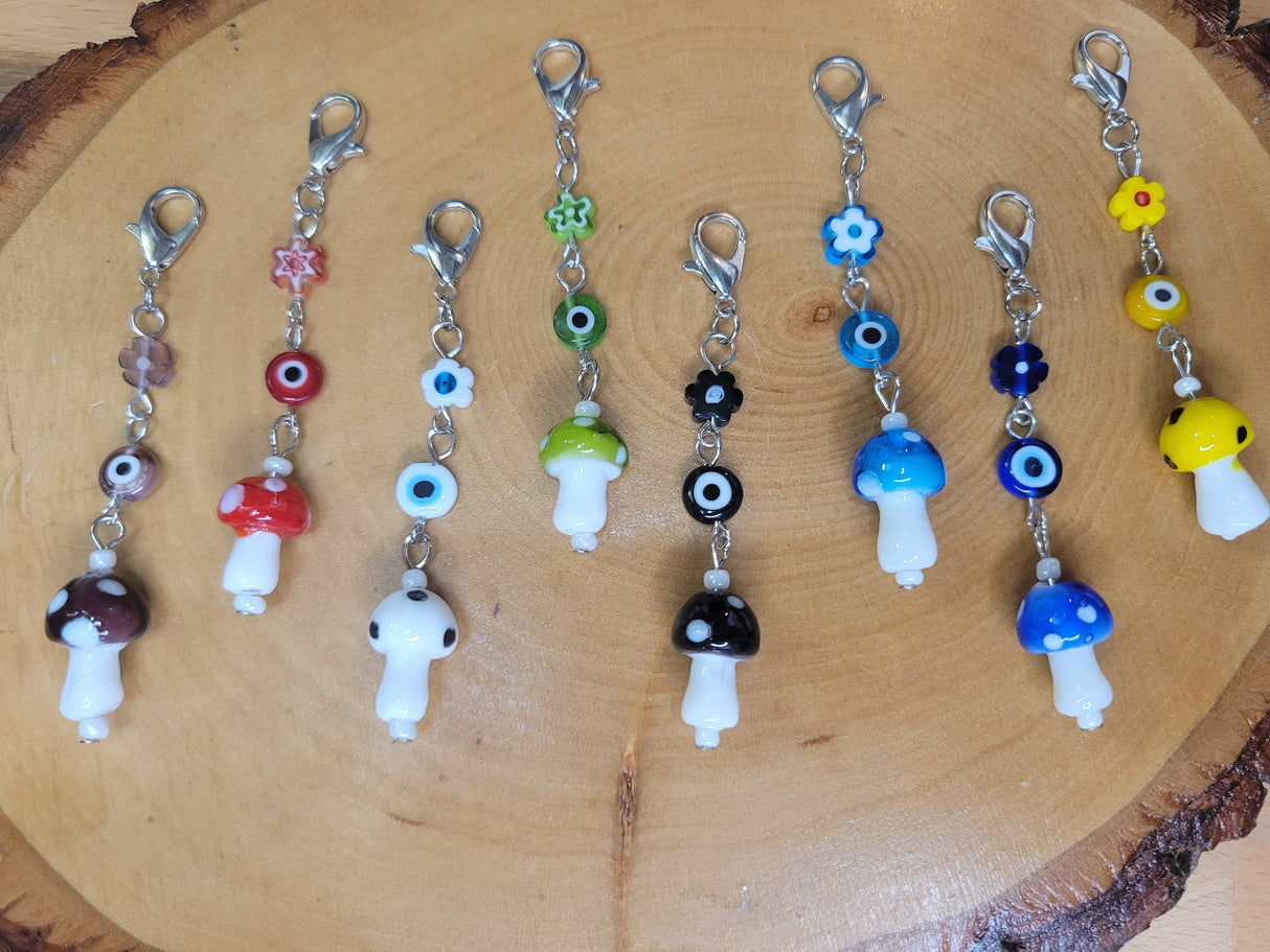Handmade Mushroom Evil Eye Pendant: Lampwork Charm with Lobster Clasp