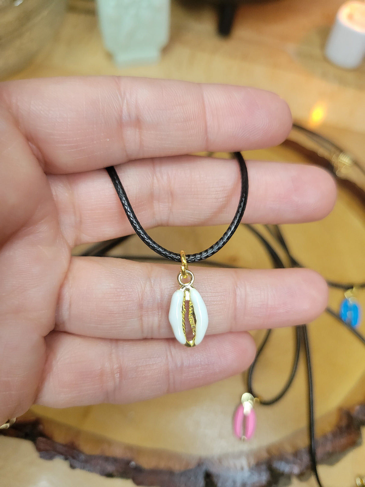 Cowrie Shell Necklace, Gold Accent, Boho Beach Jewelry
