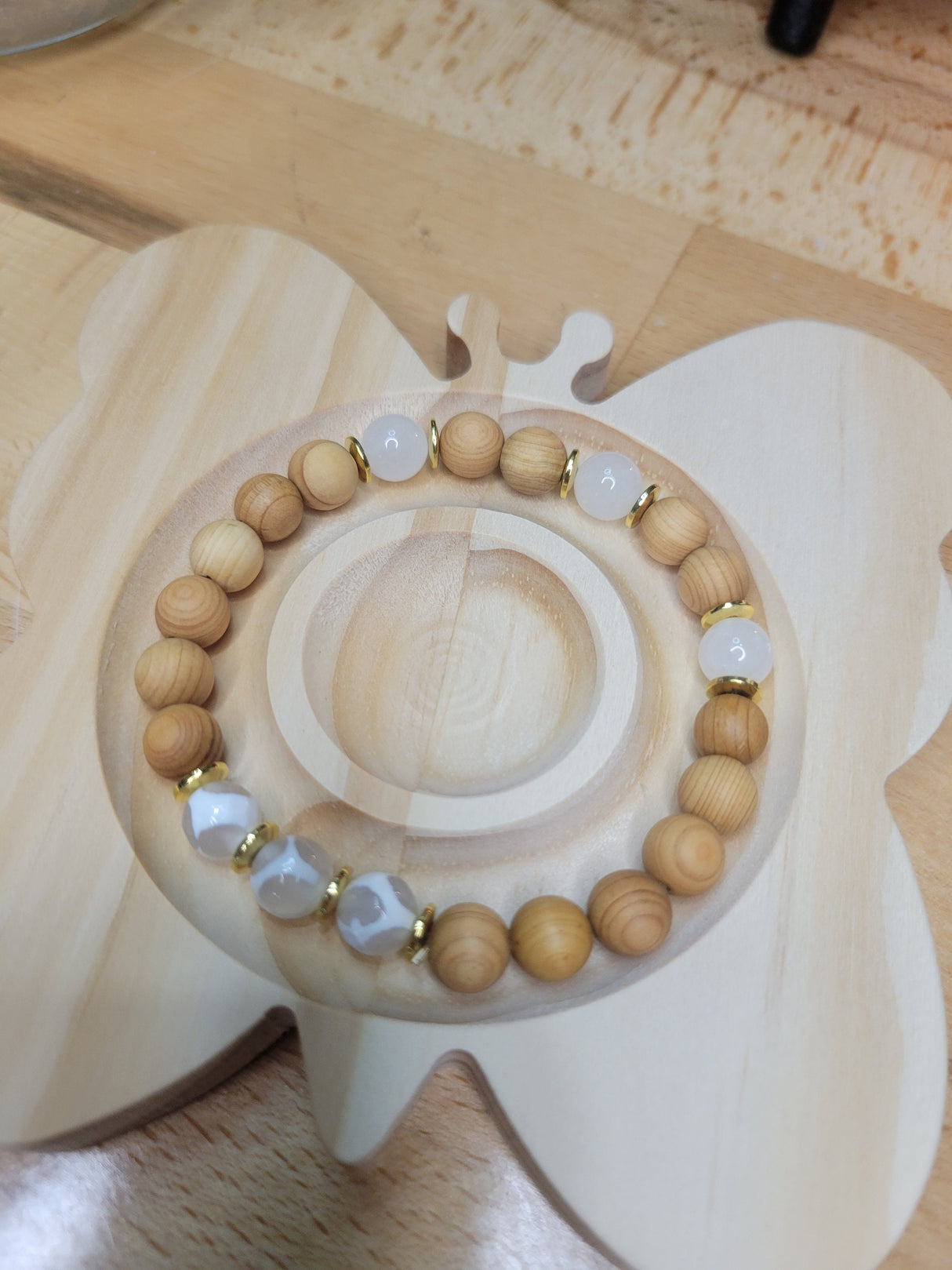 Natural Quartz Bracelets with Wood Beads Stretchy Bracelets Stacking Bracelets Quartz Lover Gift