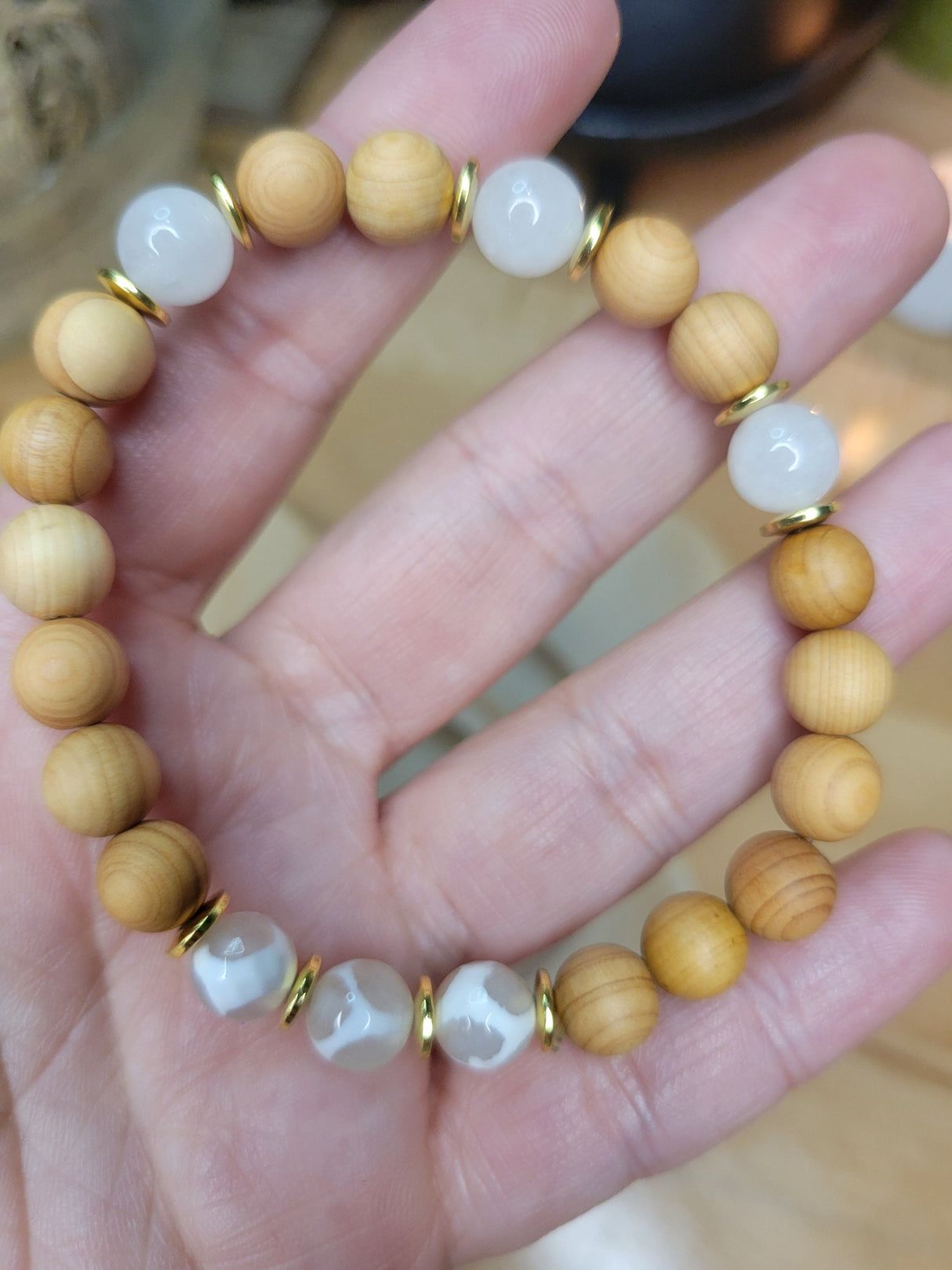 Natural Quartz Bracelets with Wood Beads Stretchy Bracelets Stacking Bracelets Quartz Lover Gift