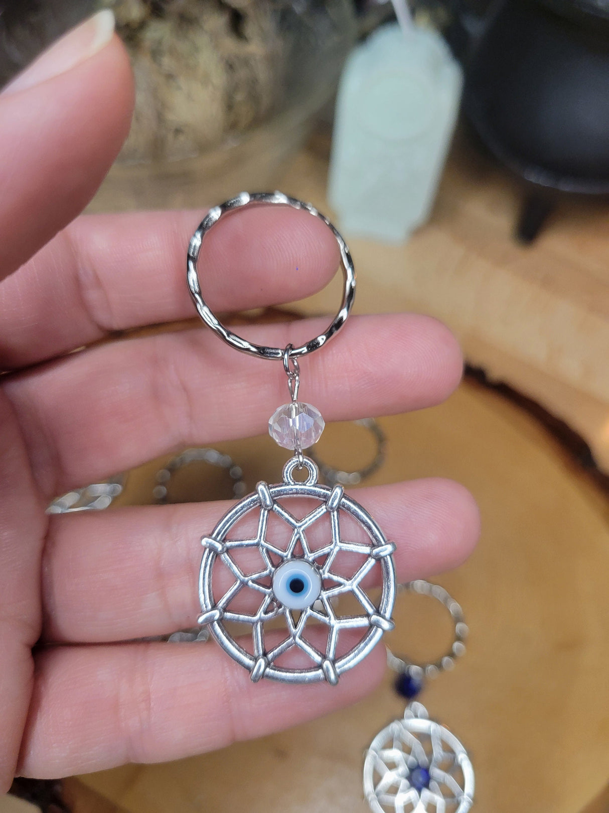 Evil Eye Flower Keychain: Multicolor Lampwork Bead Protection
