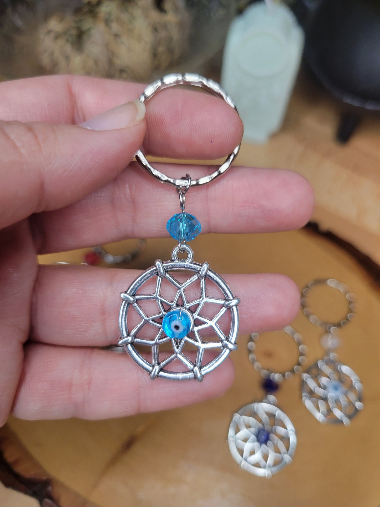 Evil Eye Flower Keychain: Multicolor Lampwork Bead Protection