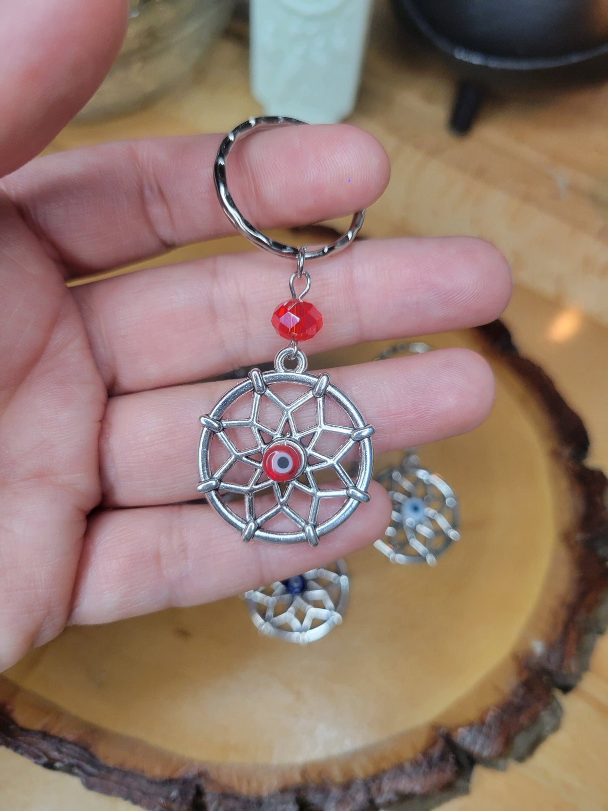 Evil Eye Flower Keychain: Multicolor Lampwork Bead Protection
