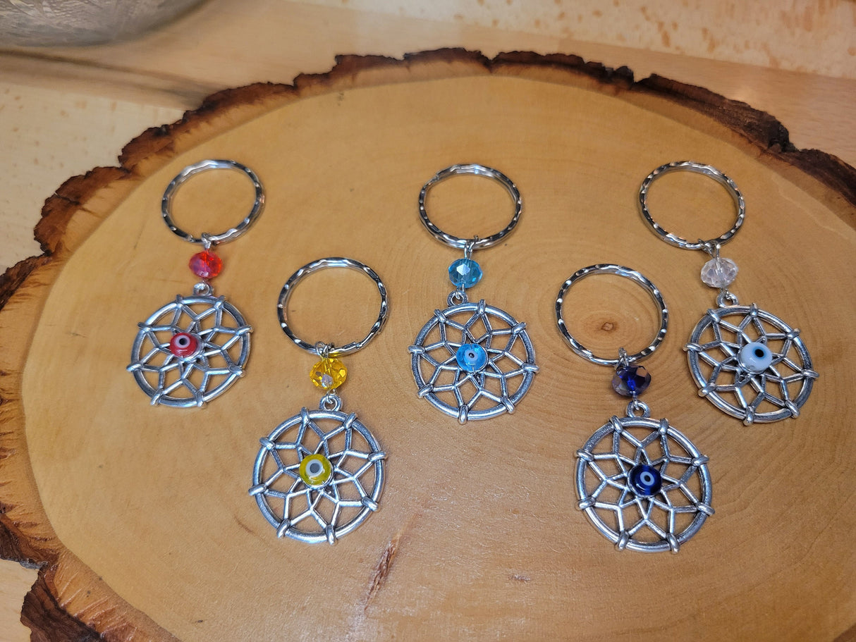 Evil Eye Flower Keychain: Multicolor Lampwork Bead Protection