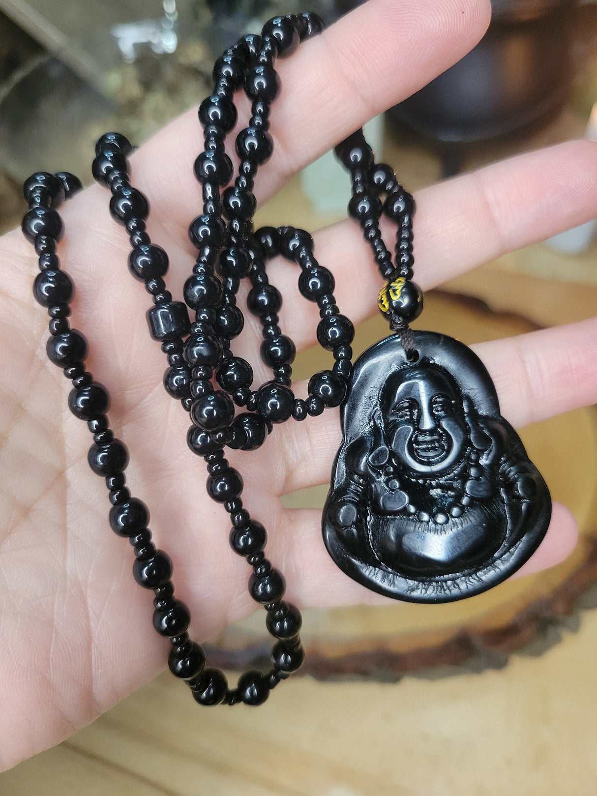 Resin Buddha Necklace: Om Mani Padme Hum Beaded Buddhist Jewelry