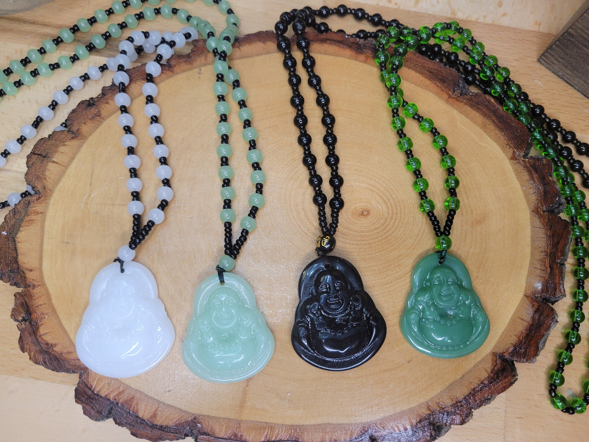 Resin Buddha Necklace: Om Mani Padme Hum Beaded Buddhist Jewelry