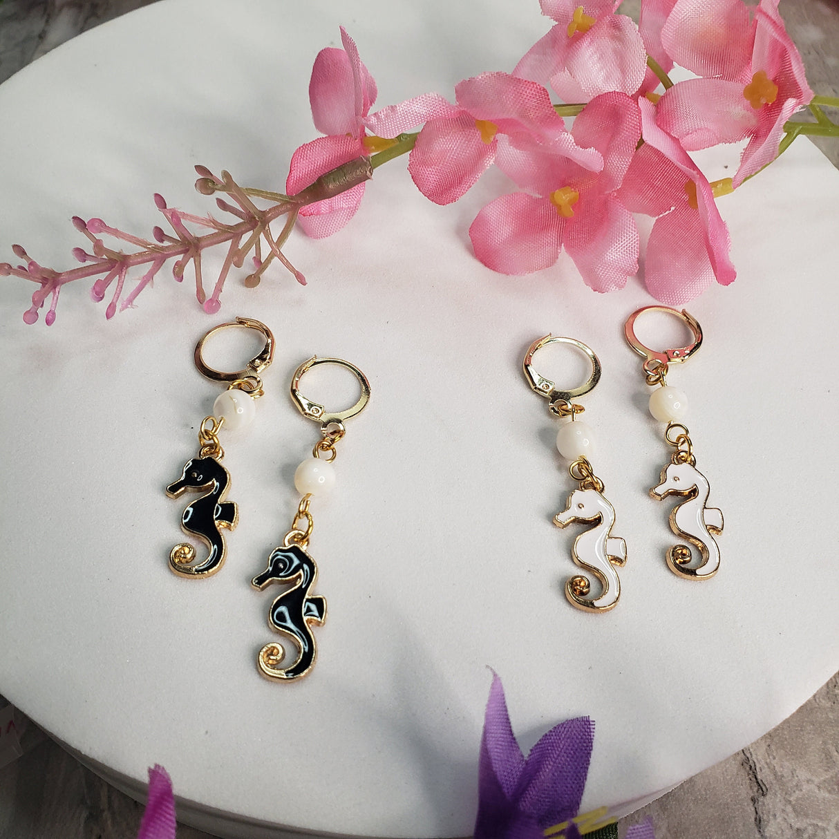 Seahorse Mother of Pearl earrings, Sea Horse earrings, Sea life Jewelry Beach Jewelry, Handmade earrings