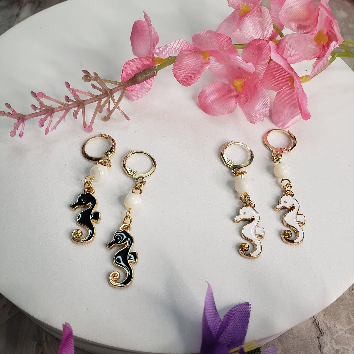 Seahorse Earrings – Mother of Pearl, Beach Jewelry