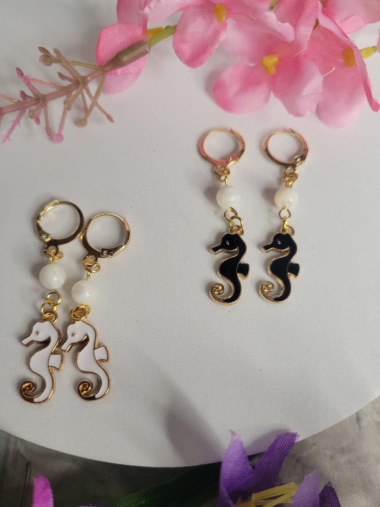 Seahorse Mother of Pearl earrings, Sea Horse earrings, Sea life Jewelry Beach Jewelry, Handmade earrings
