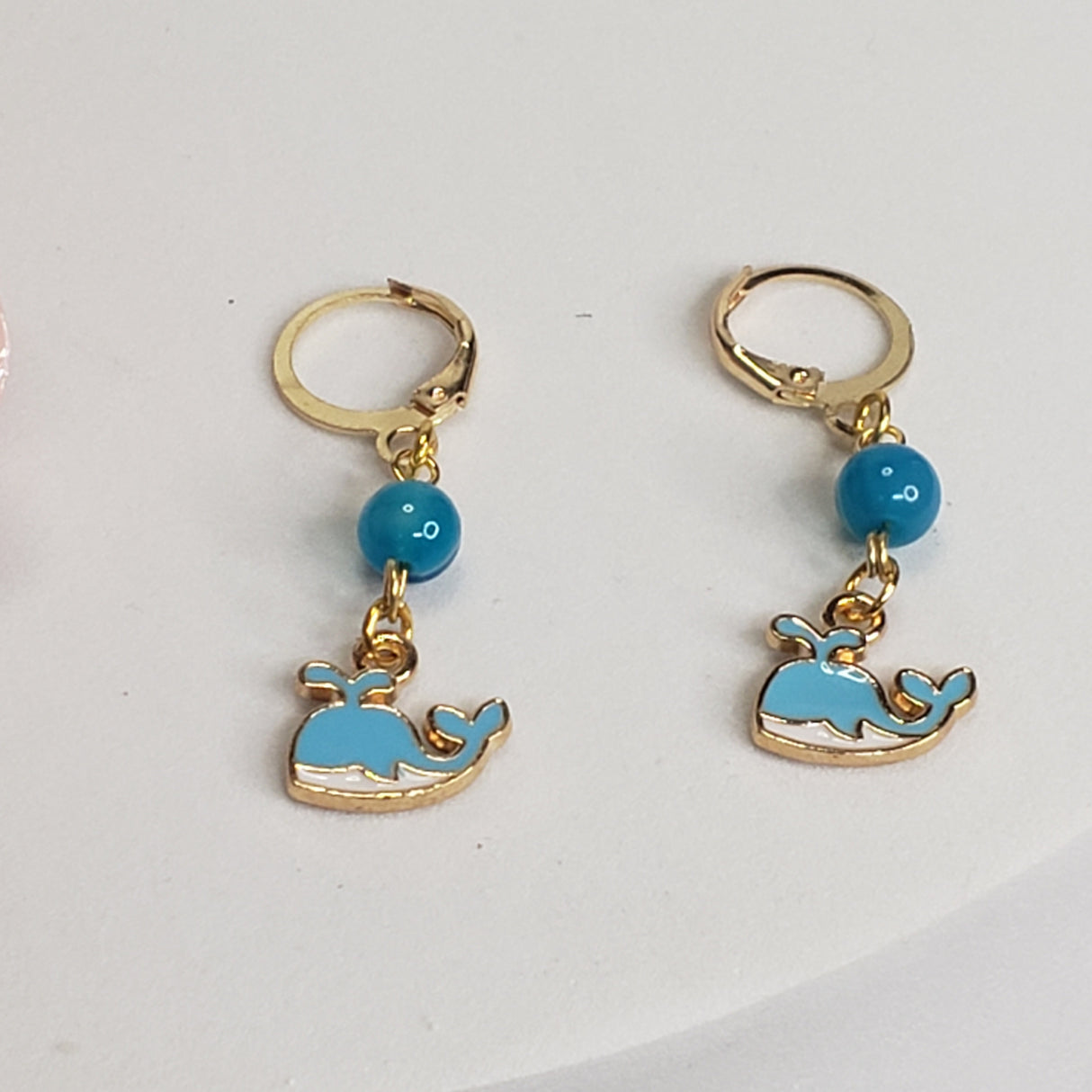 Whale Earrings, Rose Quartz Sea Charm, Sea life Jewelry Beach Jewelry, Small Whale Earrings Handmade earrings