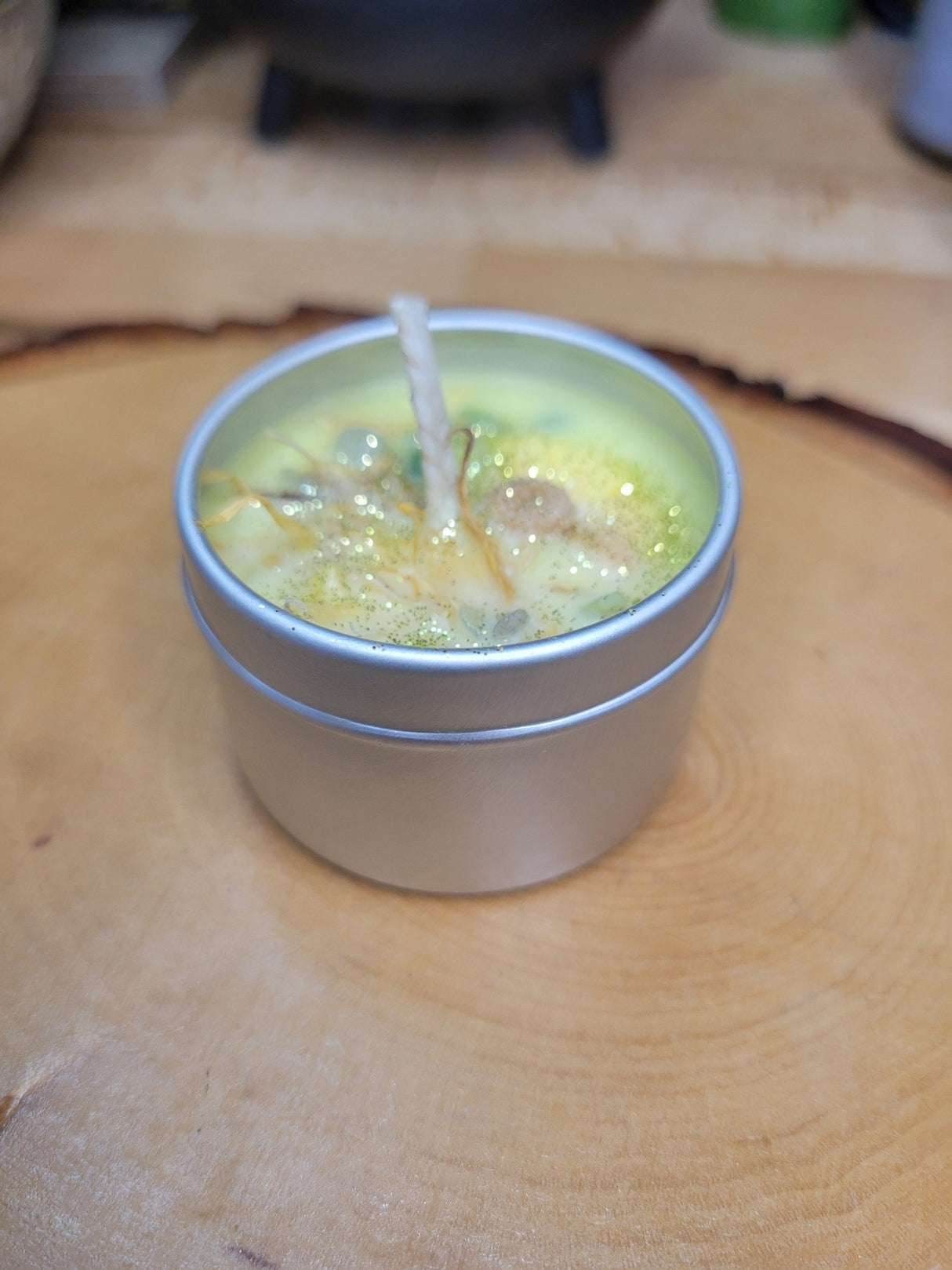 Sunflower Soy Candle: Hand-Poured Tin Jar Candle with Floral Accents