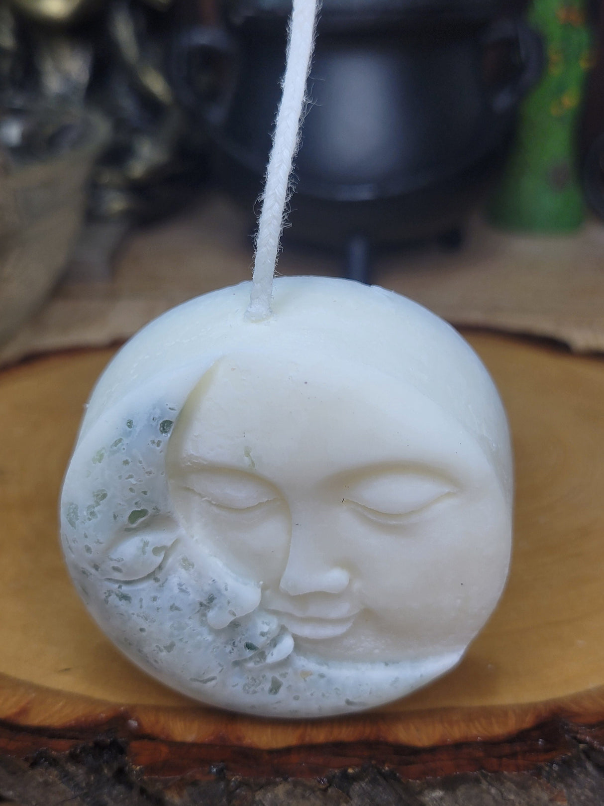 Moon and Sun Crystal Candle - Home Decor Candle - Soy Pillar Candle- Moon with Crystal - Ritual Candle