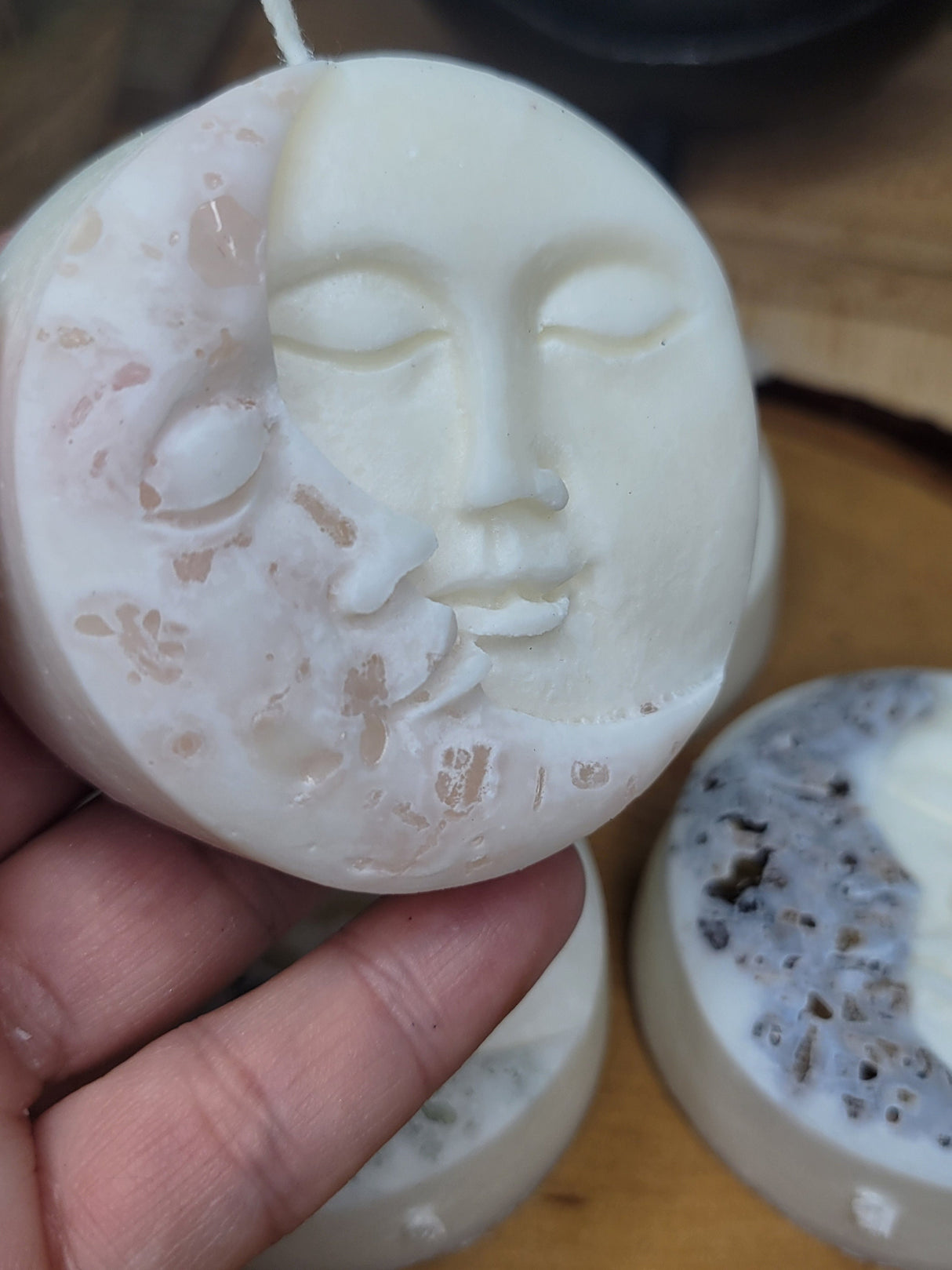 Moon and Sun Crystal Candle - Home Decor Candle - Soy Pillar Candle- Moon with Crystal - Ritual Candle