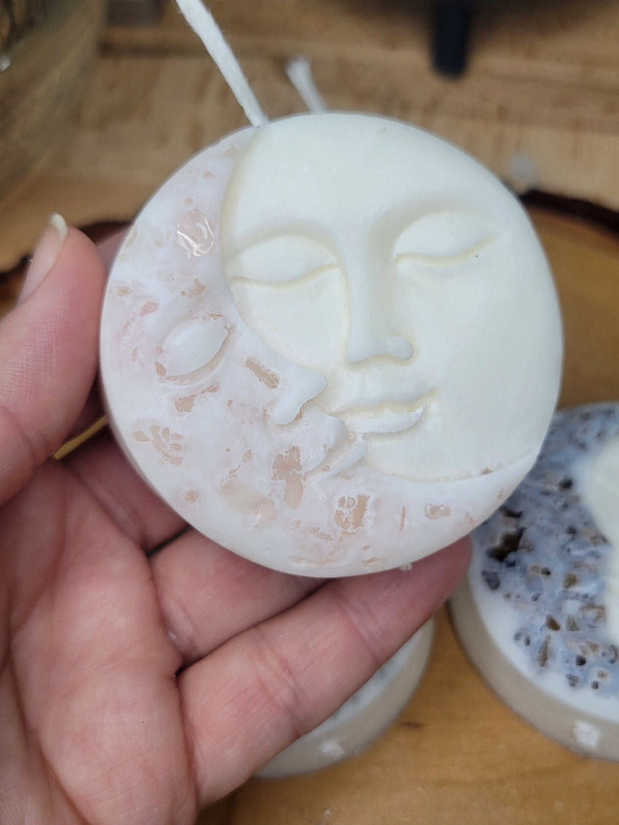 Moon and Sun Crystal Candle - Home Decor Candle - Soy Pillar Candle- Moon with Crystal - Ritual Candle