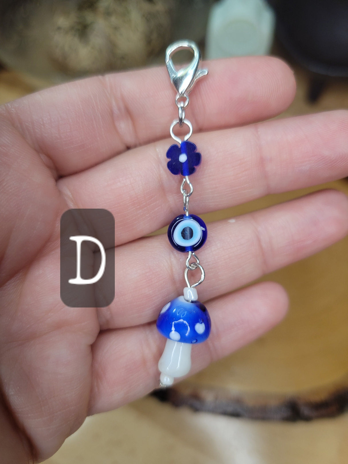 Handmade Mushroom Evil Eye Pendant: Lampwork Charm with Lobster Clasp