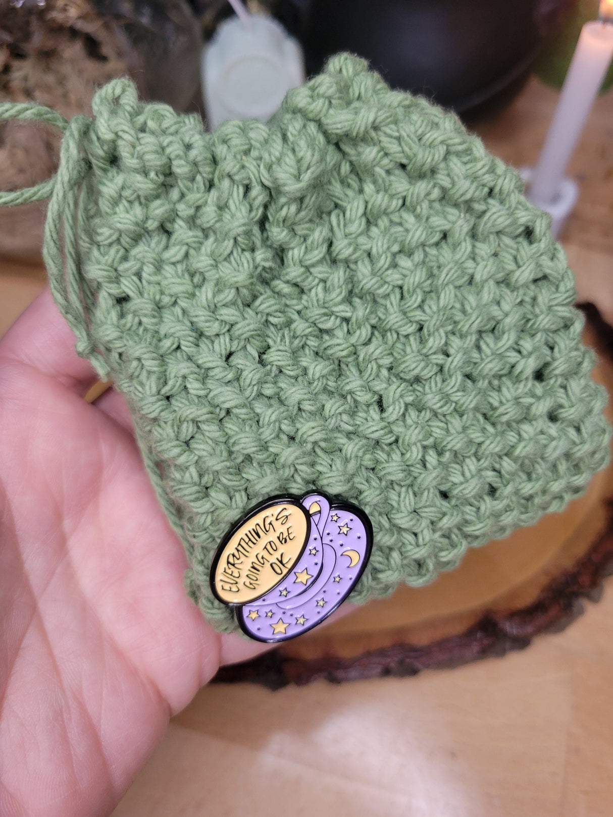 Knitted small bag talisman necklace holder, protection amulet, knitted medicine bag, small jewelry pouch, mini bag charm, crystal holder