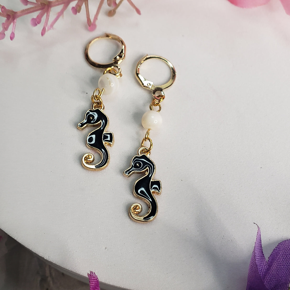 Seahorse Earrings – Mother of Pearl, Beach Jewelry