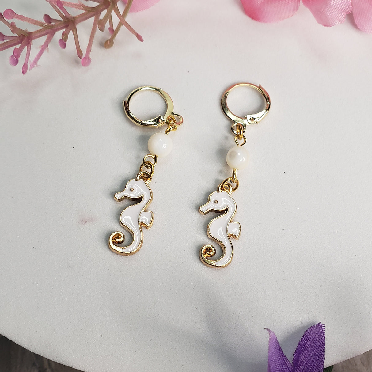 Seahorse Earrings – Mother of Pearl, Beach Jewelry