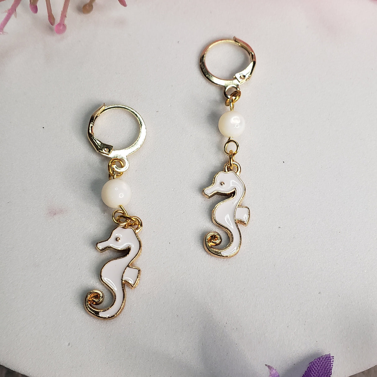 Seahorse Earrings – Mother of Pearl, Beach Jewelry