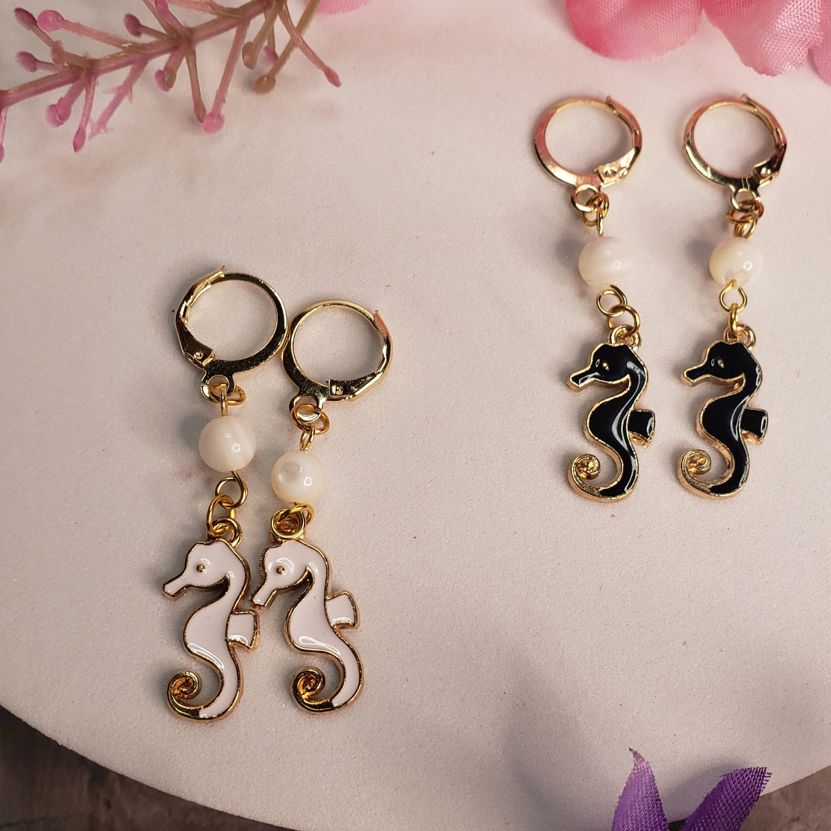 Seahorse Earrings – Mother of Pearl, Beach Jewelry