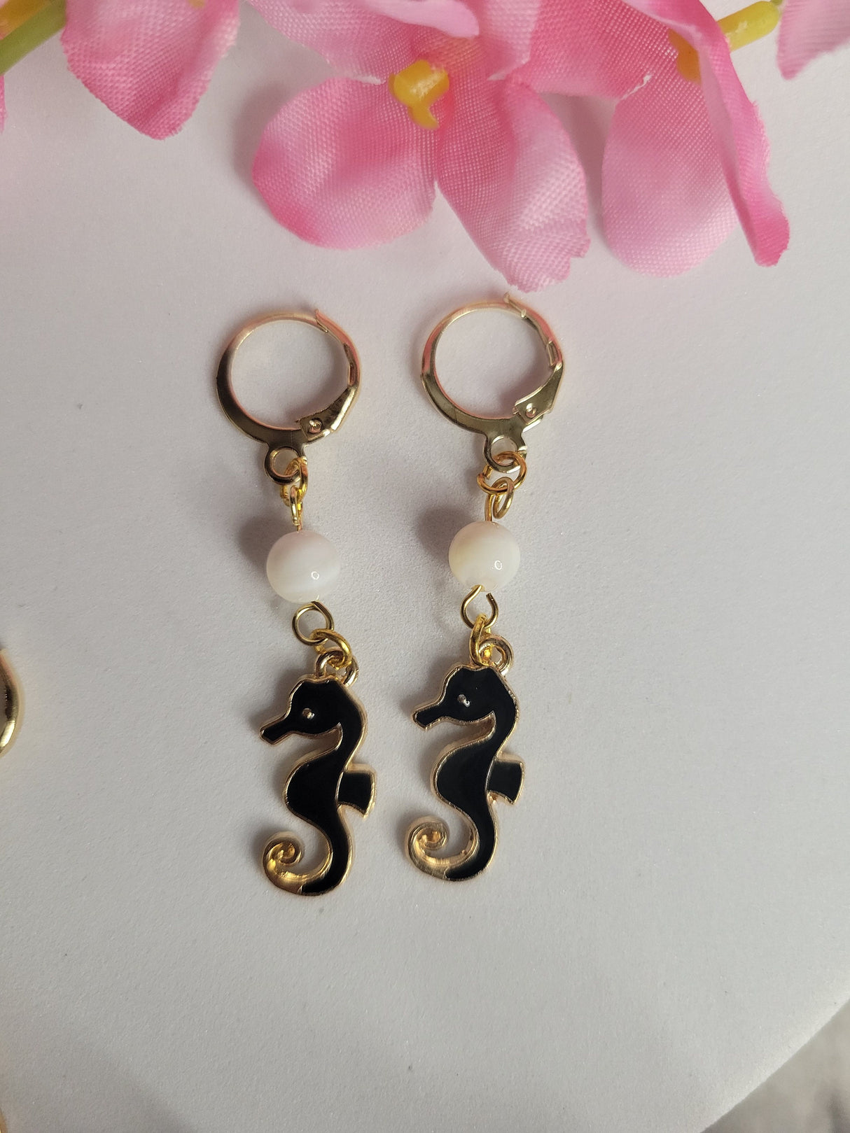 Seahorse Earrings – Mother of Pearl, Beach Jewelry