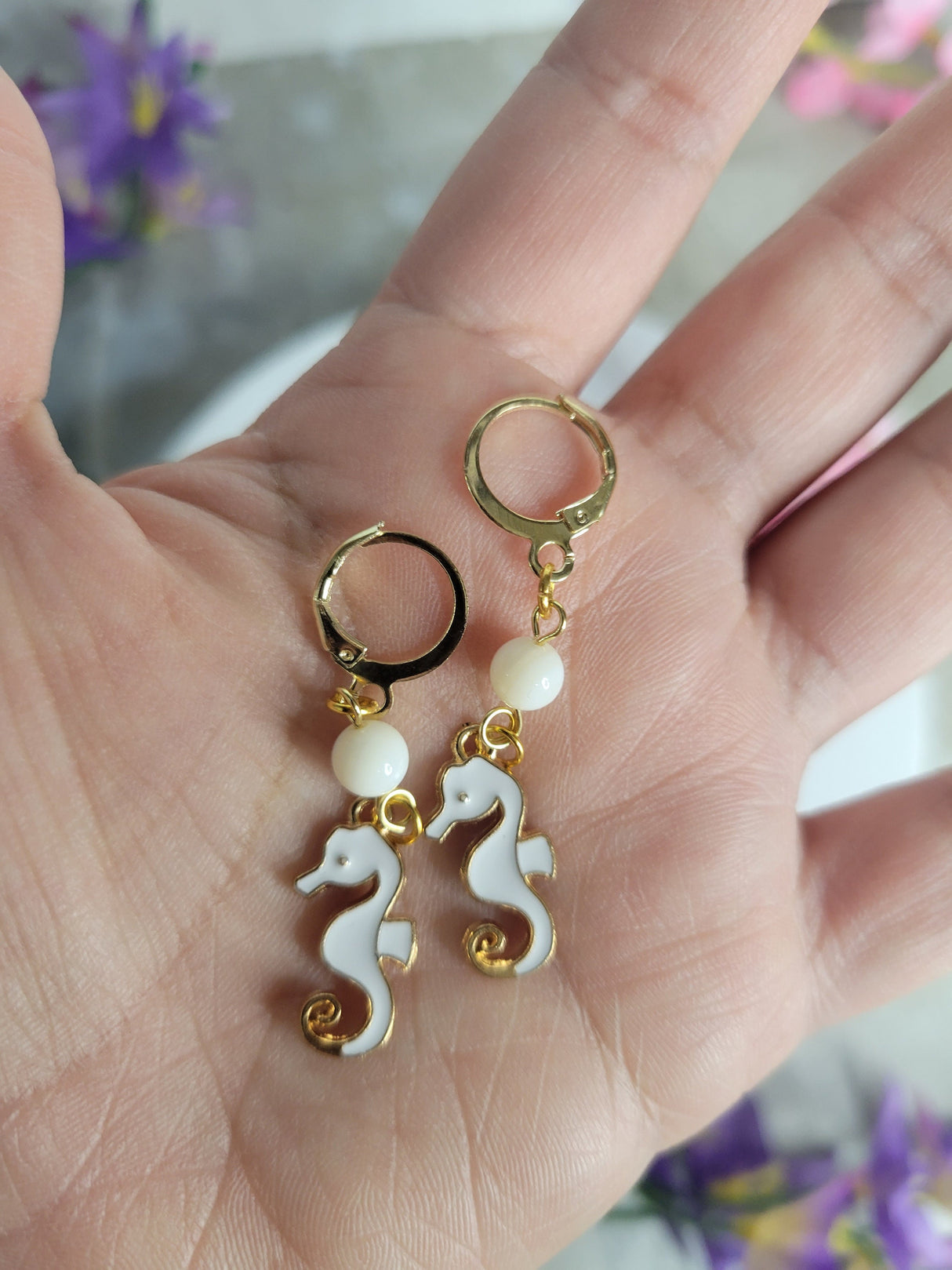 Seahorse Earrings – Mother of Pearl, Beach Jewelry