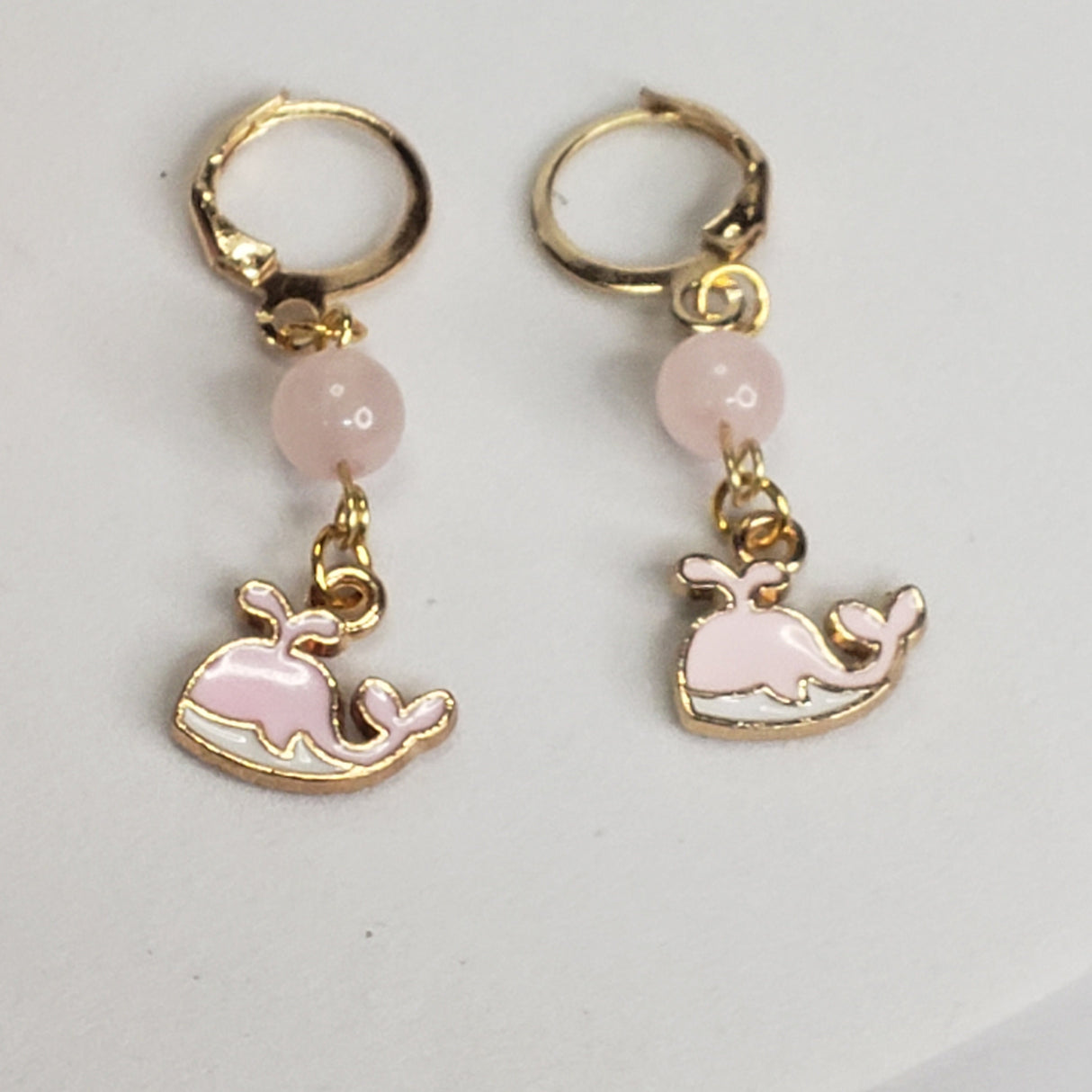 Whale Earrings: Rose Quartz & Agate Sea Charms, Handmade Jewelry