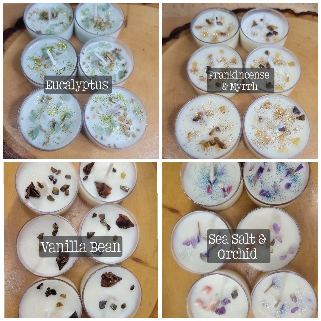 Six Pack of Soy Scented Candles with Herbs and Crystals