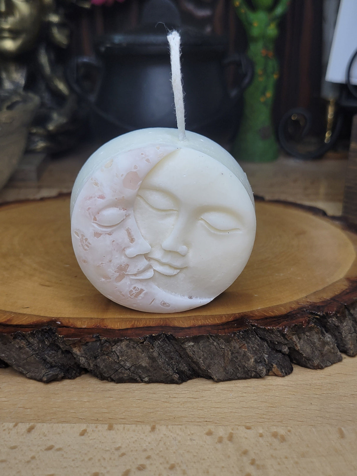 Moon and Sun Crystal Candle - Home Decor Candle - Soy Pillar Candle- Moon with Crystal - Ritual Candle