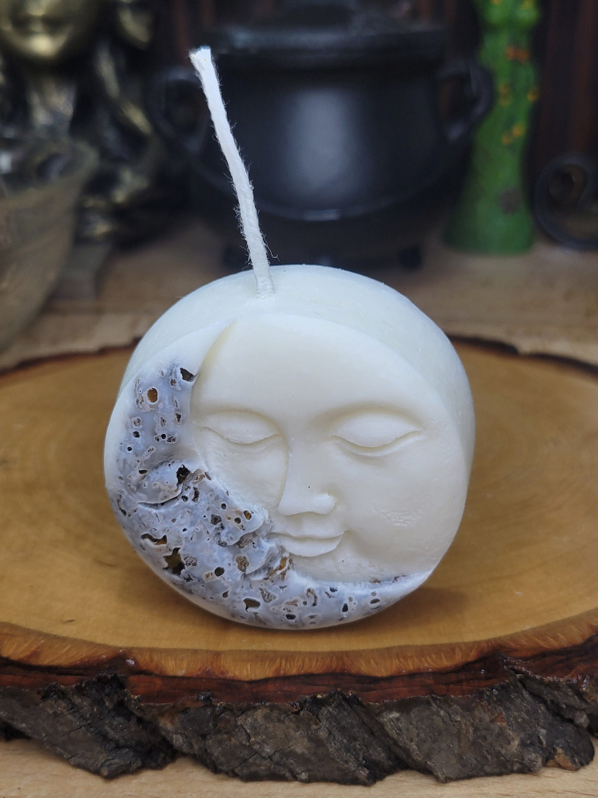Moon and Sun Crystal Candle - Home Decor Candle - Soy Pillar Candle- Moon with Crystal - Ritual Candle