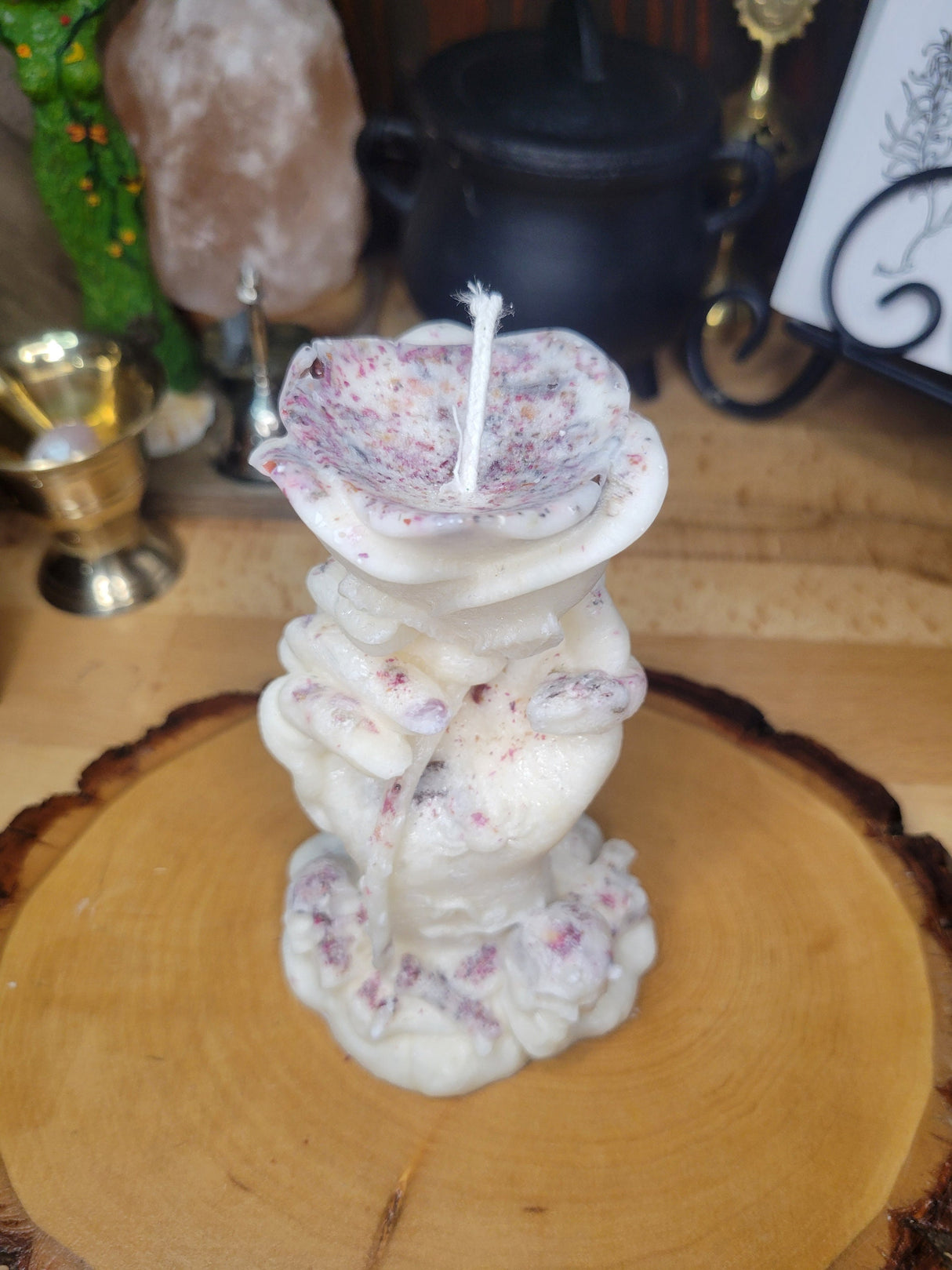 Hand-Shaped Palm Wax Candle: Rose Petal Flower Candle