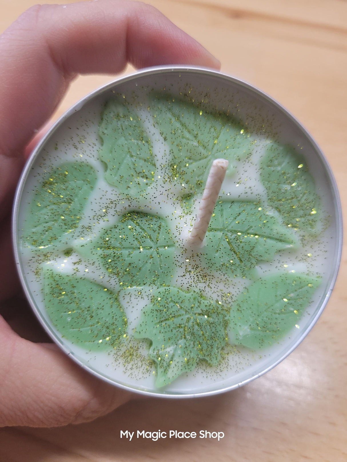 Green leaf candle, Apothecary, Basil Sage Mint, Scented Soy Candle, Tin Jar Candle